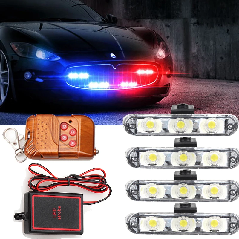 

4x3/led Wireless Remote Ambulance Police light DC 12V Strobe Warning light for Car Truck Emergency Light Flashing Firemen Lights