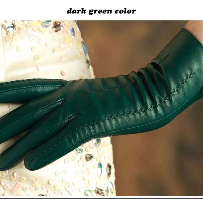 dark green Бренд KLSS, натуральная кожа, женские зимние Бархатные перчатки высшего качества из козьей кожи, трендовые элегантные женские перчатки из овчины W860 - Цвет: dark green