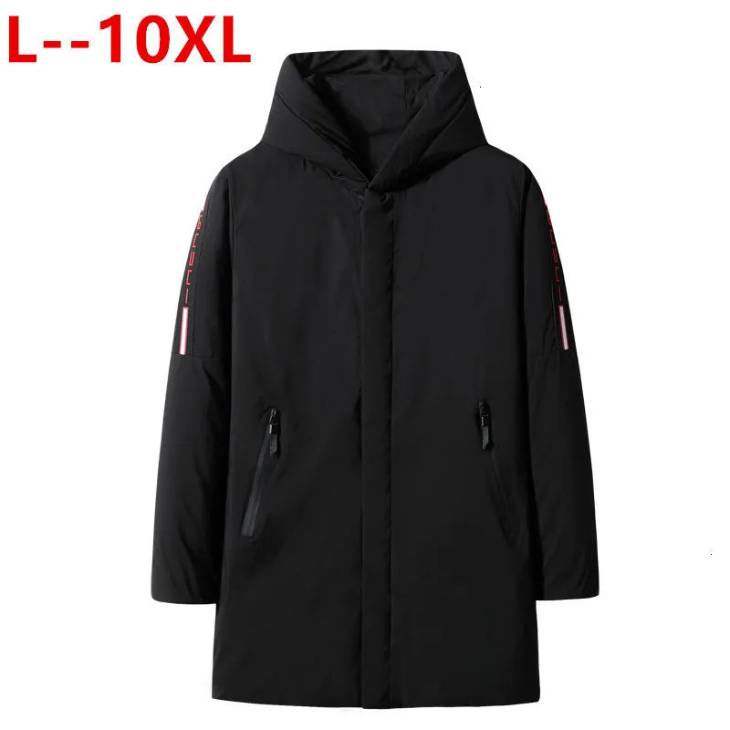 Мужская стеганая куртка черная длинная с капюшоном размера плюс 8XL 7XL 6XL 5XL | одежда