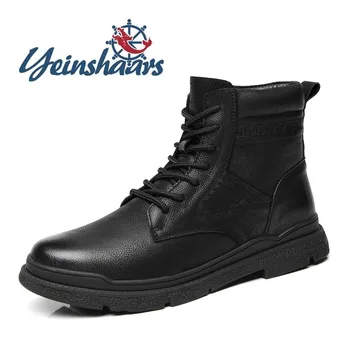 

High Quality Genuine Leather Men Boots Luxury Brand Ankle Boots Fashion Outdoor Shoes Vintage Lace-up Motorcycle Boots Men Shoes