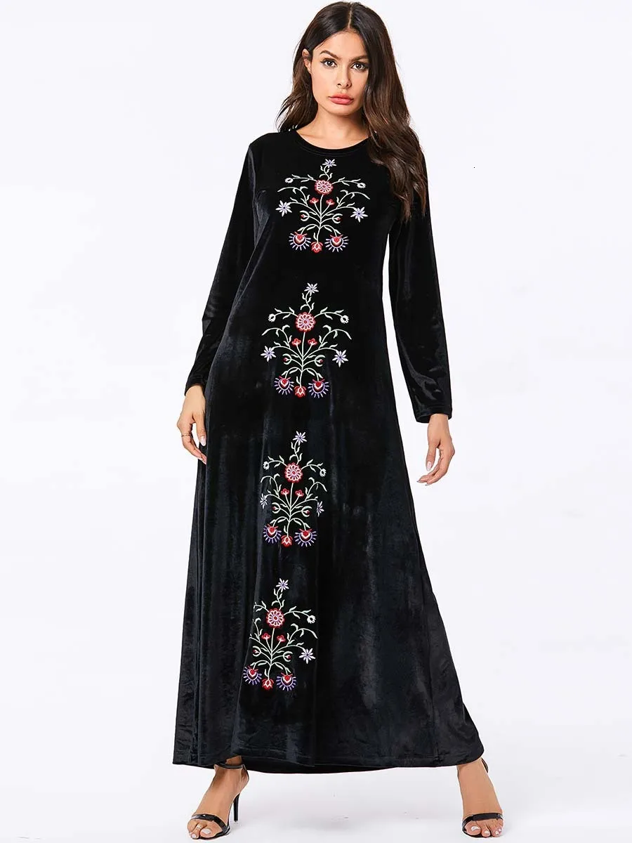 Elegant Velvet Abaya Muslim Embroidery Maxi Dress Cardigan Kimono Long Robe Gowns Middle East Eid Ramadan Islamic Prayer