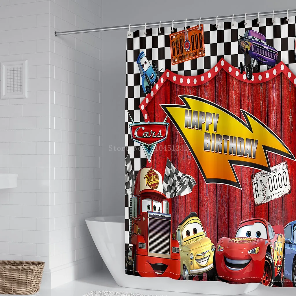 Disney 95 Lightning McQueen Cars Shower Curtain Cartoon Movie Waterproof  Shower Curtain with Hooks for Bathroom Decor Gifts