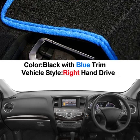 Крышка приборной панели автомобиля Приборная панель коврик ковер накидка для Infiniti QX60/JX35 LHD RHD Авто приборная панель солнцезащитный козырек от солнца красный синий черный - Название цвета: RHD BLUE
