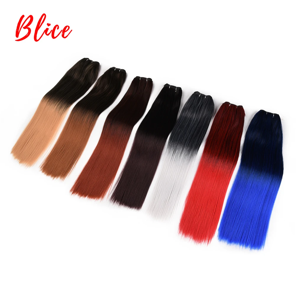 Blice 18-26 Inch Synthetic Hair Extension 1PCS/Pack Bundle Weft Yaki Straight Weaving  Ombre Color Kanekalon Hair Red Grey