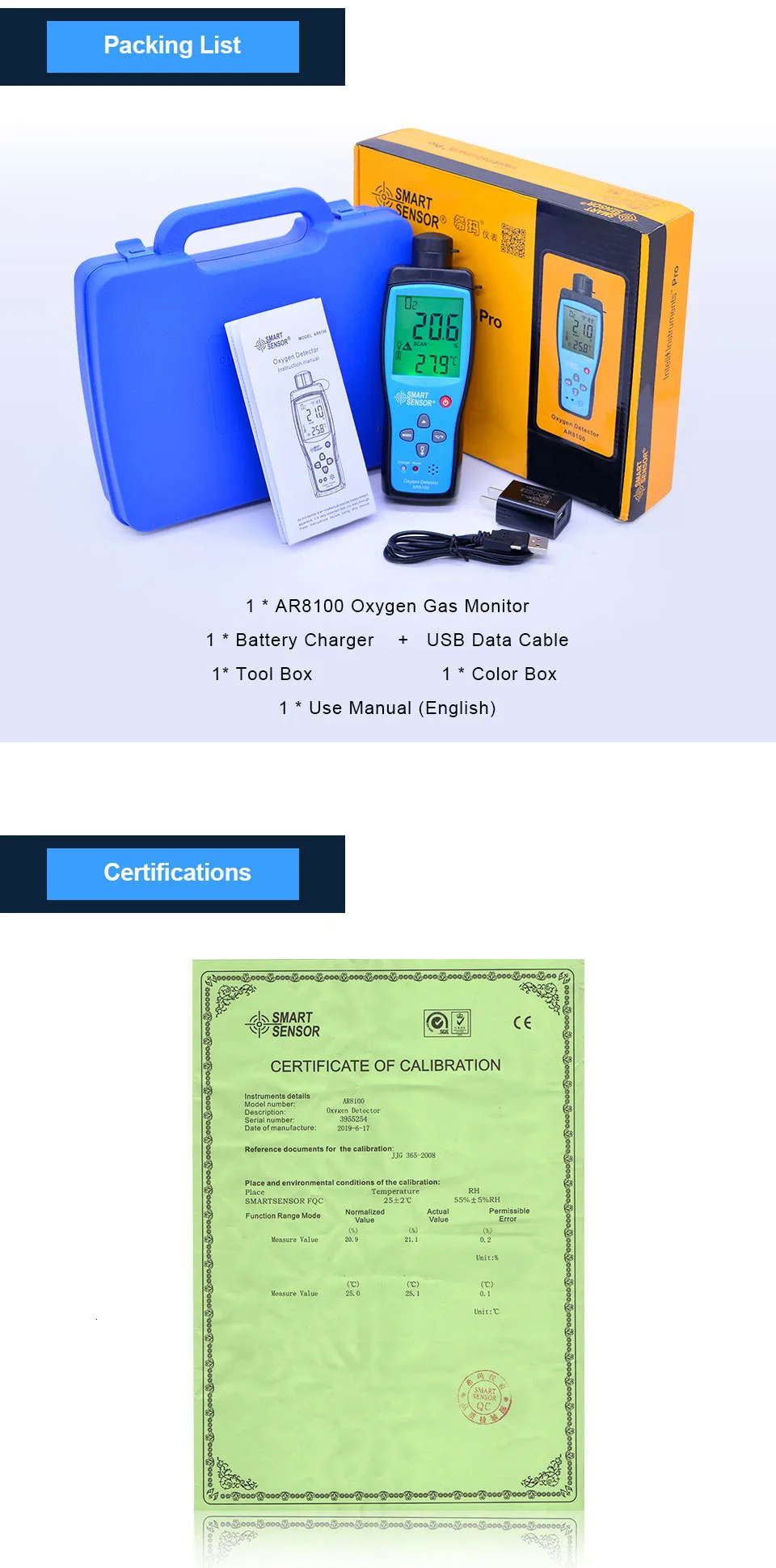  SMART SENSOR Oxygen Meter Digital Portable Automotive O2 Gas Tester Monitor Detector Handheld Oxyge