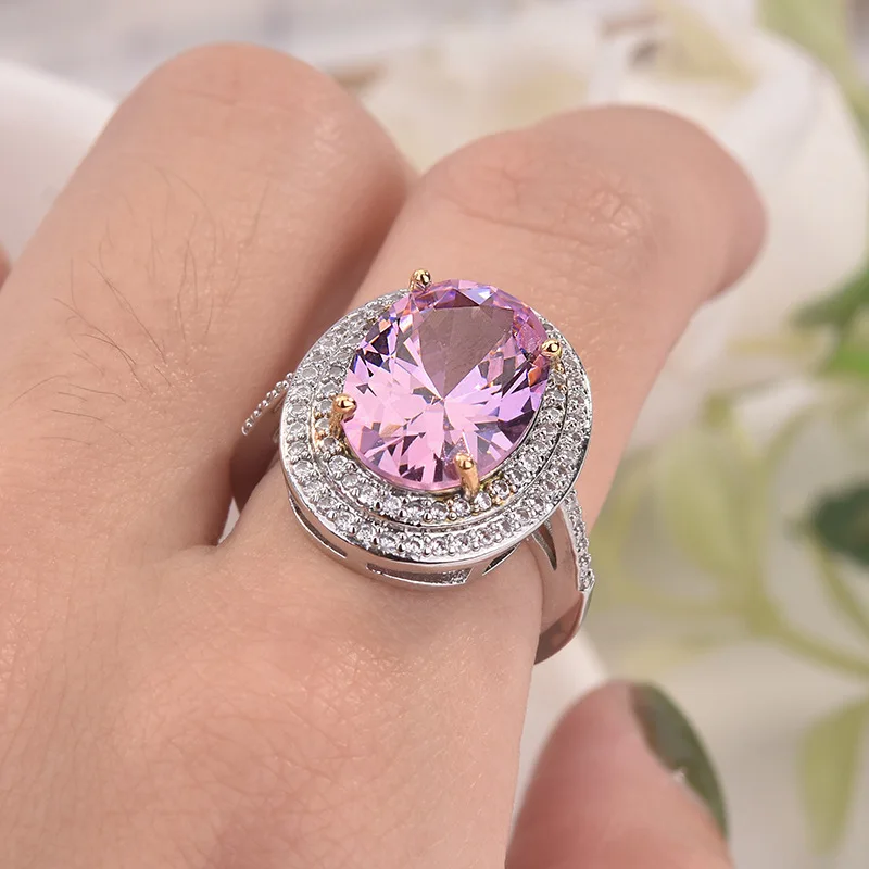 

Women's 925 Silver Pink Zircon Ring Engagement Wedding Gift Jewelry Ring