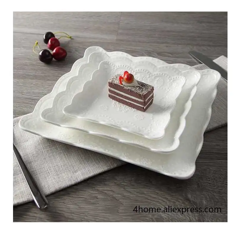 Рельефные квадратные керамические тарелки сервировочный лоток десертная тарелка твердый белый набор из 3 шт