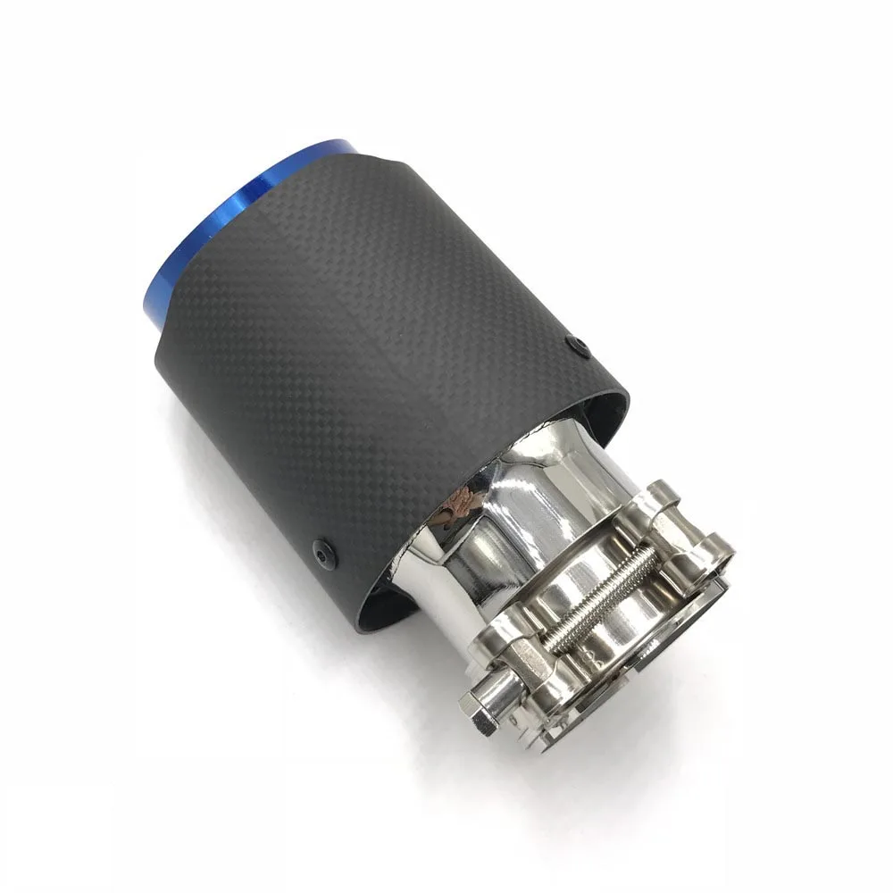 1Pcs Universal ak Exhaust Tip carbon fibre exhaust Tip+ Blue End exhaust muffler Pipe