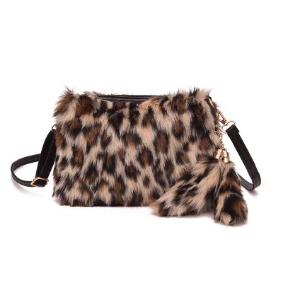 Soft Warm Fur Bag Shoulder Bag Female Leopard Female Bag Large Plush Winter Handbag Winter Messenger Bag Fashion - Цвет: Leopord Pattern