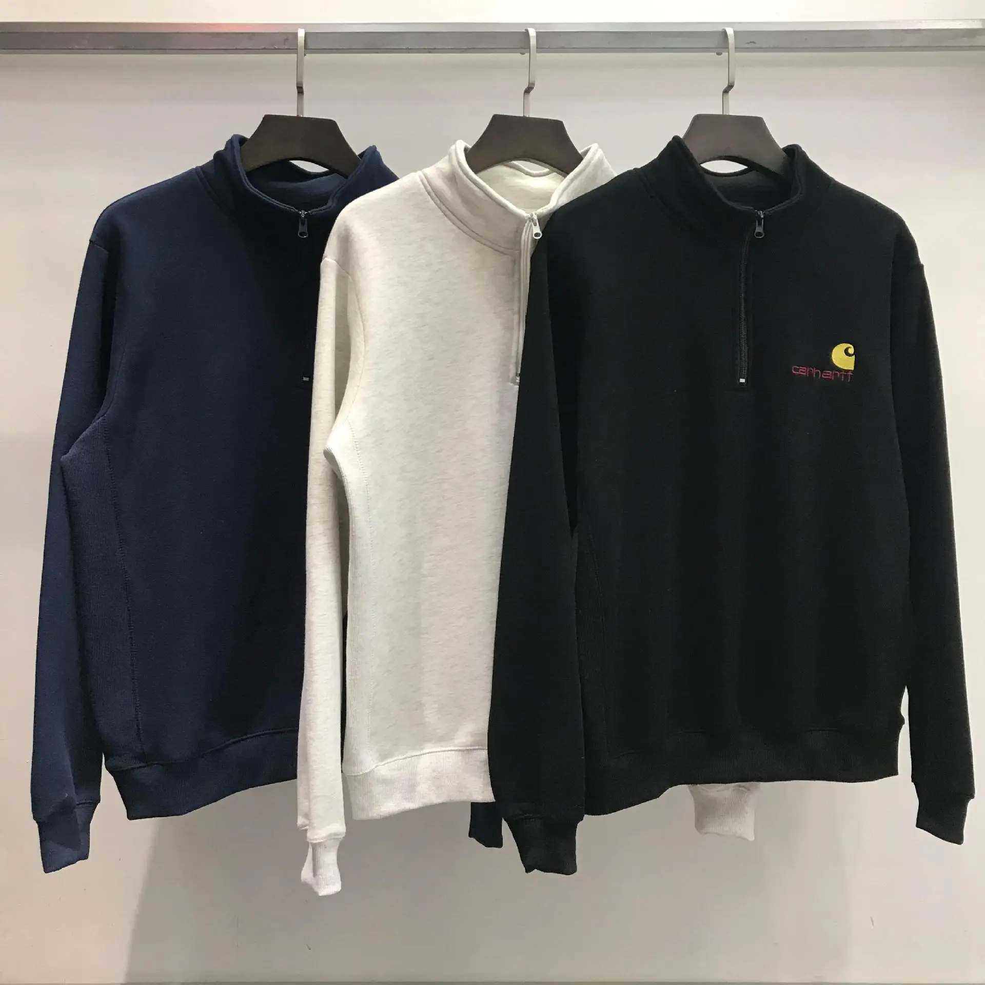 

2019 Autumn And Winter New Style Carhartt Semi-Zipper plus Velvet Logo Embroidered Couples Loose-Fit MEN'S Coat Tops