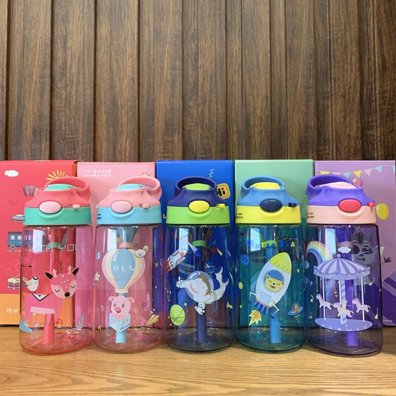 

Tritan Cute Water Bottle for Kids BPA Free Children Kettle Cartoon Drink Plastic Sport with Straw Portable Baby Milk Cup Gift