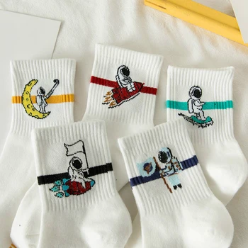 

Women Socks Harajuku Cartoon Anime Korea Japanese Cute White Flame Cotton Socks Drifting Bottle Pet Astronaut Christmas Socks