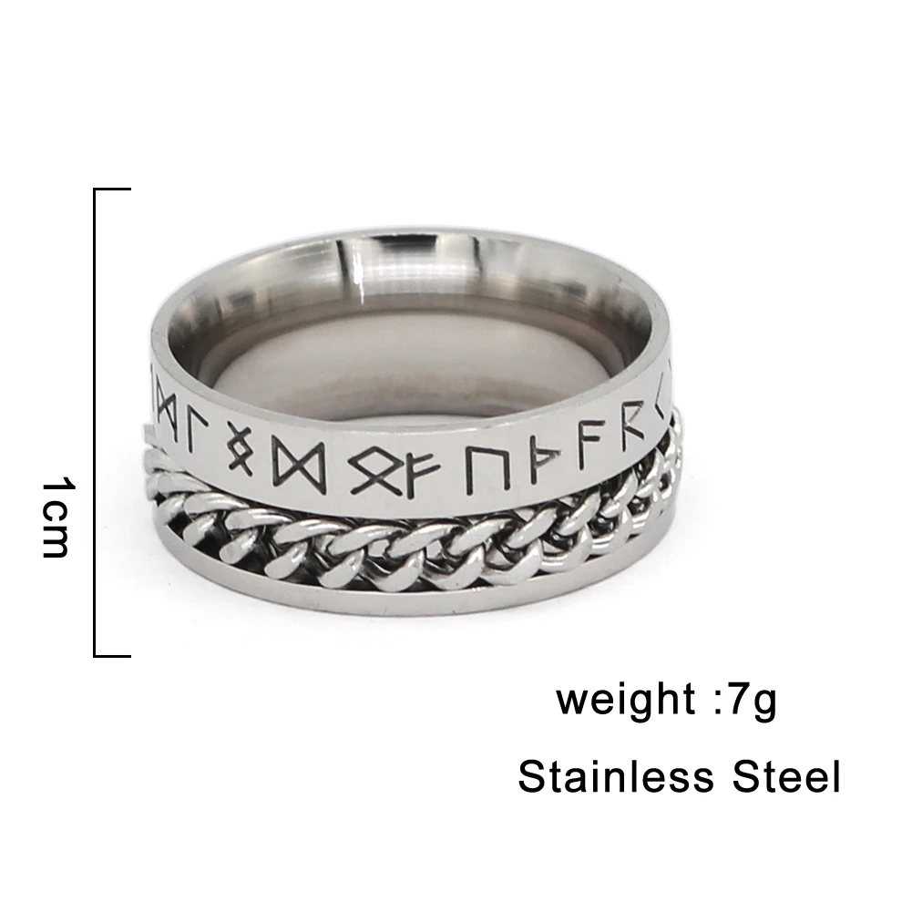silver, 8 GuoShuang Nordic Viking Men's Stainless Steel Chain Spinner Rune Ring with Valknut Gift Bag 