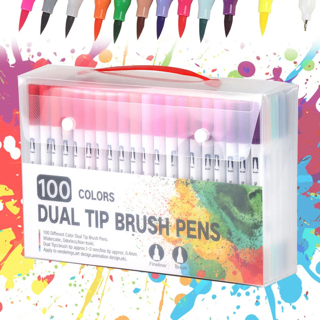 100 Color Dual Tip Brush Marker Pens Graffiti Coloring Art Drawing Markers Pen Dual Tip Watercolor
