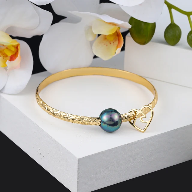 Hawaiian Women's Hand Bangle Bracelets Love Heart Purple Pink Pearl Gold Wedding Charm Bracelet Bangles Jewelry for Women 2021 SL2172GOBL
