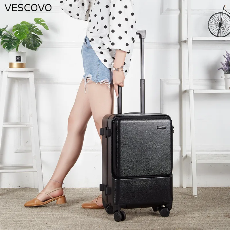 VESCOVO 20"24"inch Business laptop trolley suitcase on wheels ABS+PC waterproof rolling luggage travel bas for tip