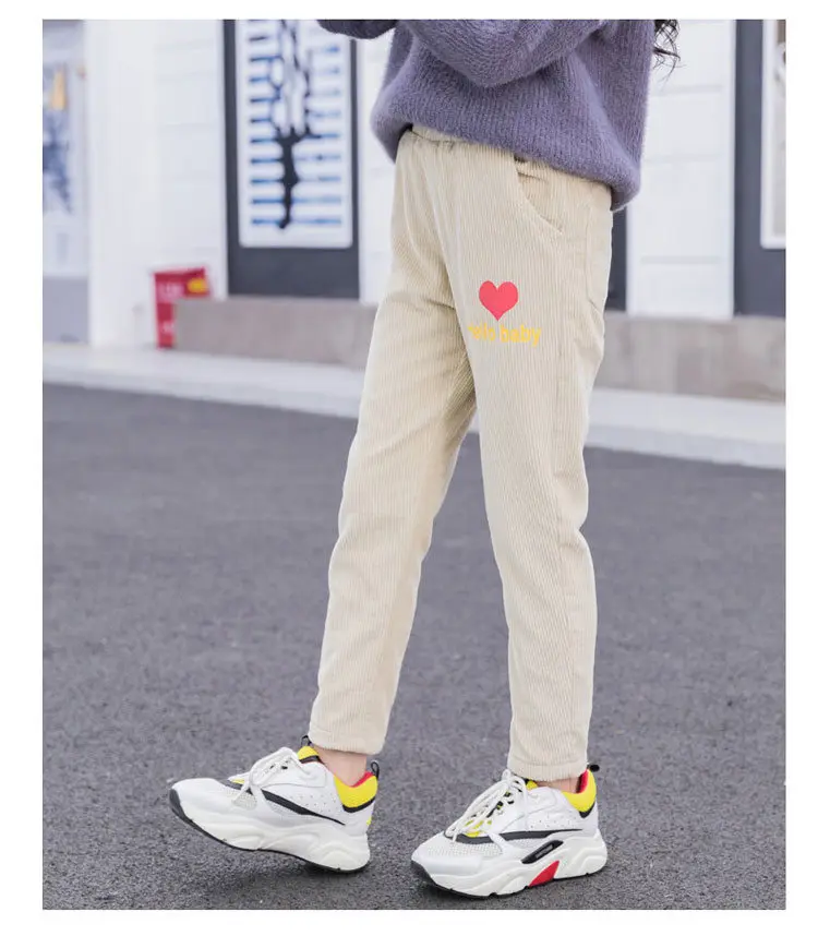 Girls Trousers Kids Clothing Hearts Print Long Corduroy Pants for Baby Girls Letter Harem Pants Thick Soft Warm Lined Sportpants