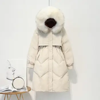 

Adjustable Waist Women's Down Jacket Coat Women Hooded Raccoon Fur Collar White Duck Down Womens Winter Coats Long Parkas C5913