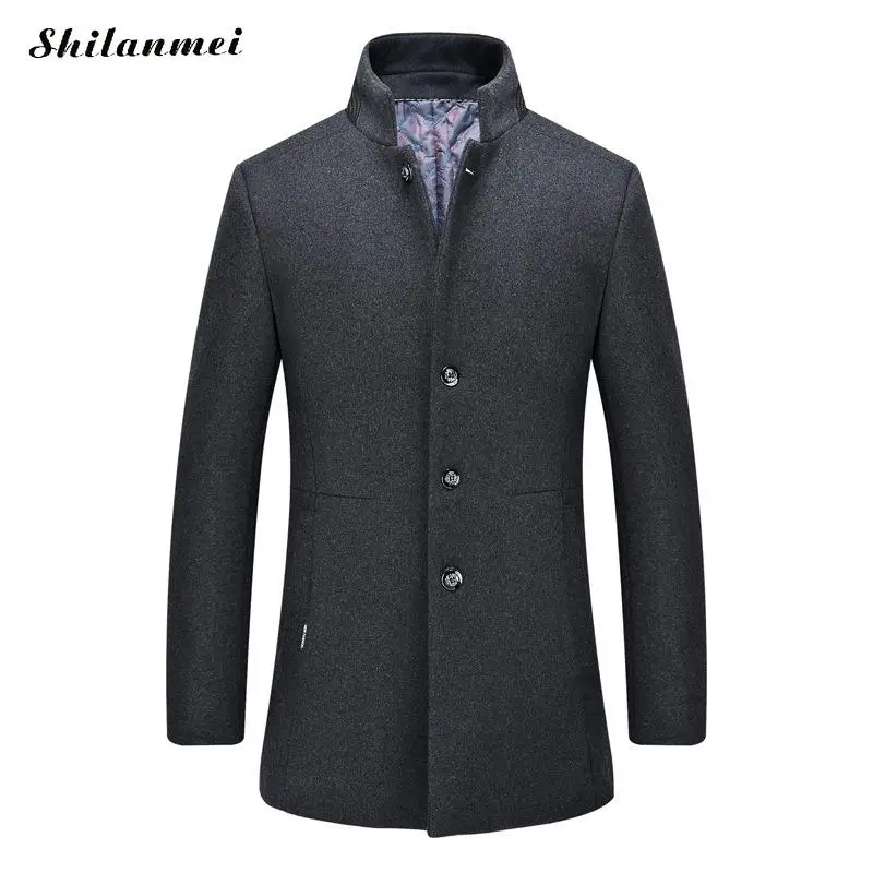 4XL зимняя мужская куртка из шерсти мужская однобортная плотная однотонная шерстяная куртка теплое пальто с воротником-стойкой высокое качество городское шерстяное пальто