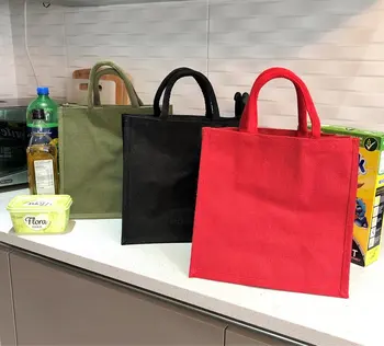 

Linen Customize Logo Reusable canvas Tote bags for women Storage Shopping Bag Beach String Handbags grocery bag