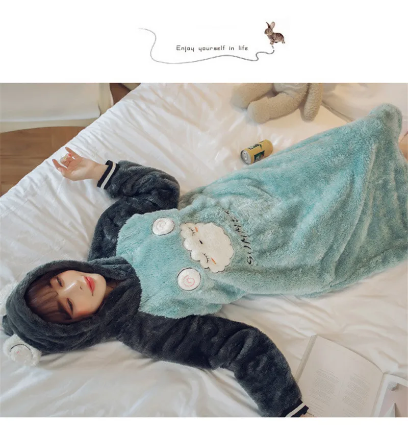JULY'S SONG Женская Фланелевая пижама с мультяшными животными зимняя Милая Ночная рубашка теплая плотная ночная рубашка с длинным рукавом зимняя домашняя одежда