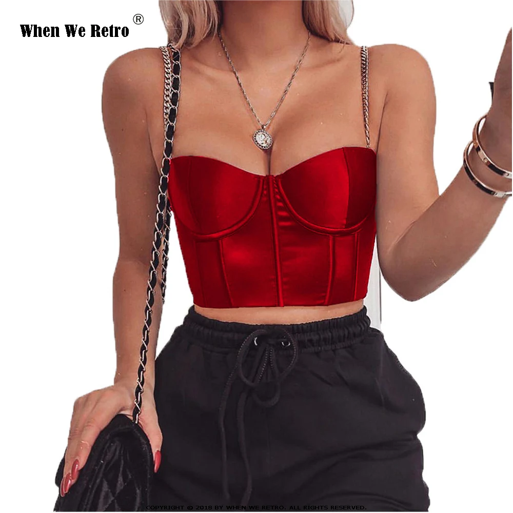 Когда мы Ретро летний топ для женщин с низким вырезом на спине цепи ремни