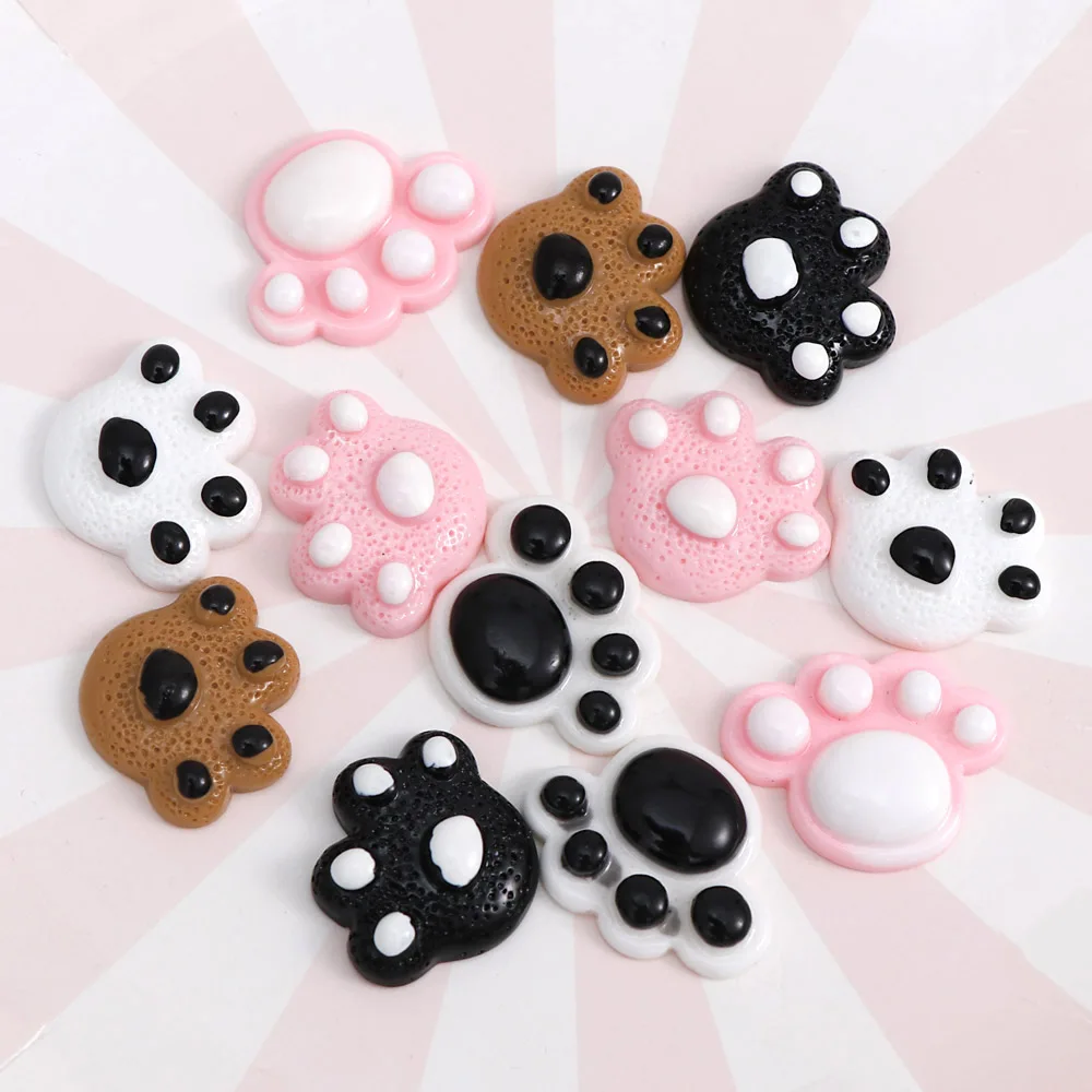 

12Pcs/set Cute Cat Dog Paw Mix Color Flatback Resin Cabochon Resins Of Characters Cabochons For Bows Hair Decor Accessories