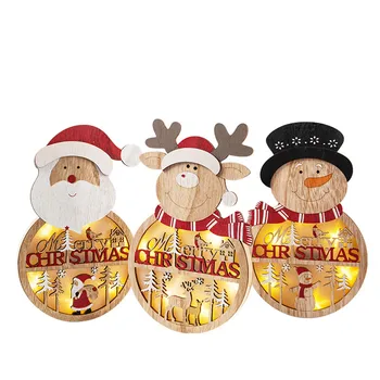 

LED glowing santa snowman deer pendant Christmas decorations Wooden pendant christmas ornaments christmas snowman