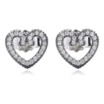 

Authentic 925 Sterling Silver Earring Heart Swirls With Crystal Studs Earrings For Women Wedding Party Gift Fine Jewelry