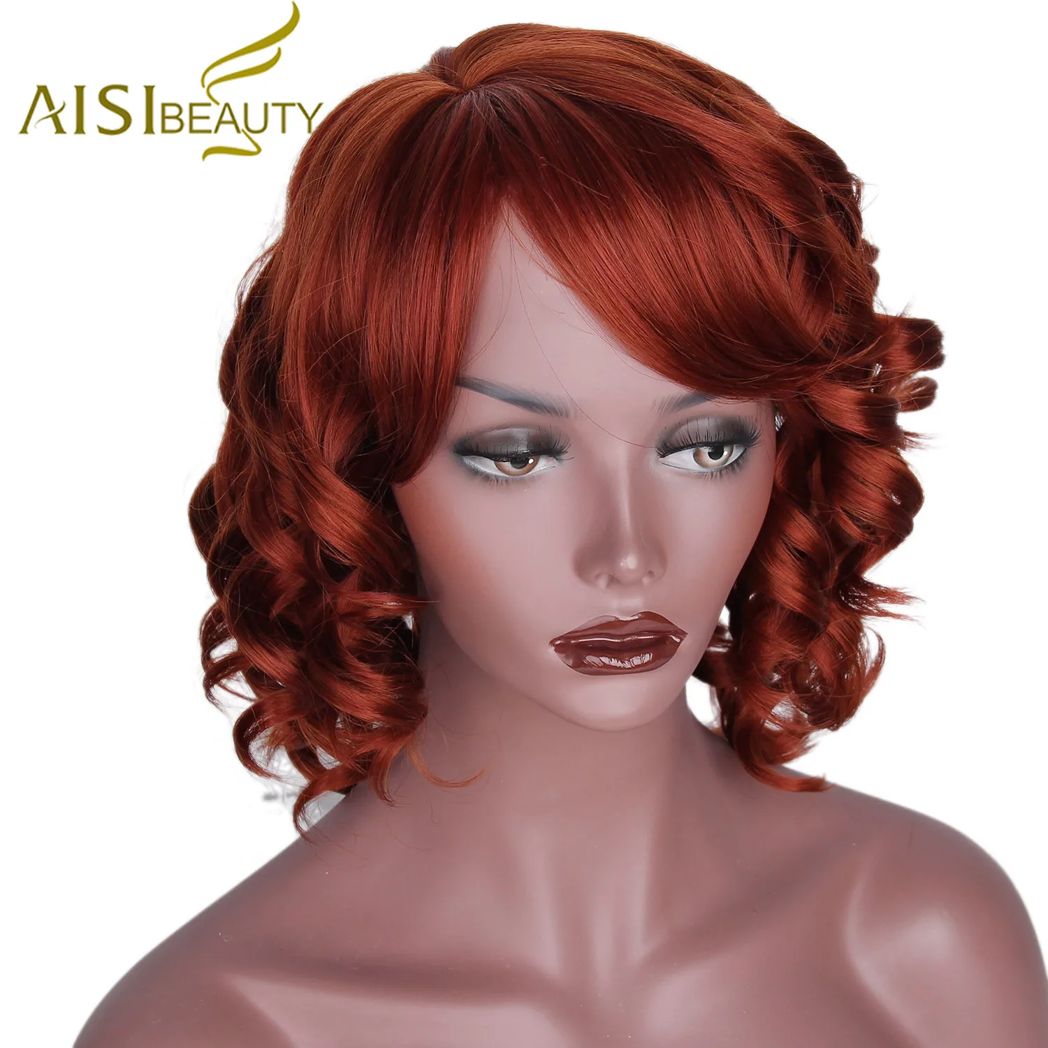 AISI BEAUTY красные черные синтетические парики для женщин короткие волнистые парики с челкой высокотемпературные волокна парики