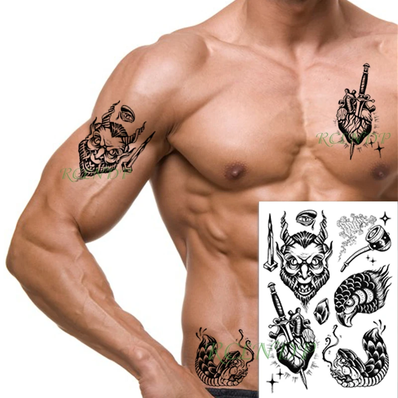 Waterproof Temporary Tattoo Sticker prajna knife in heart eagle head pipe fake tatto flash arm tatoo body art for women men | Красота и