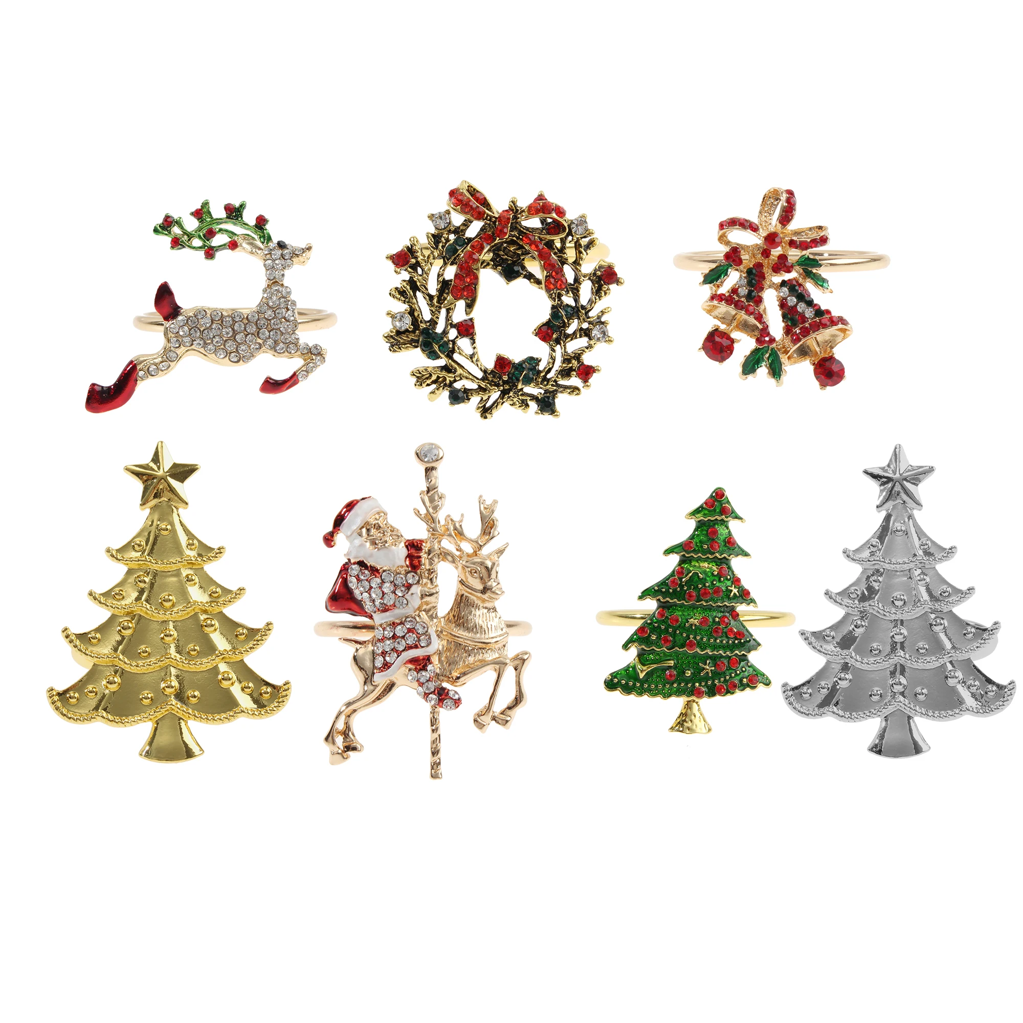 Metal Christmas Tree Napkin Buckle Bow Flower Wreath Mouth Ring Napkin Ring Wedding Hotel Table Supplies Circle Decoration Gifts christmas napkin holder napkin ring