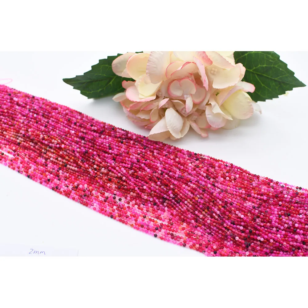 

2mm Natural Faceted Rose agate Round stone beads For DIY Bracelet Necklace Jewelry Making Strand 15"