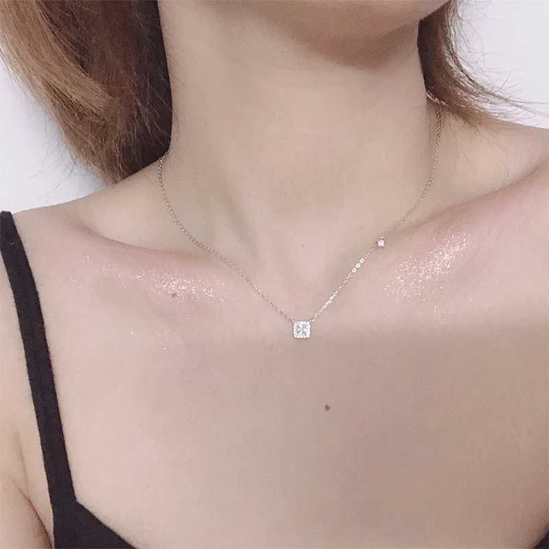 ducha plan de ventas Error Collar de plata de ley 925 con colgante de diamante cuadrado pequeño para  mujer, cadena de clavícula brillante, joyería de boda, regalo de fiesta -  AliExpress