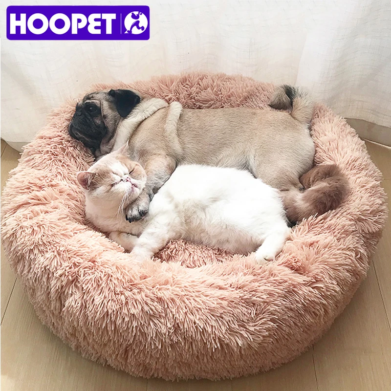 HOOPET Round Plush Cat Bed House Soft Long Plush Cat Bed Round Pet Dog Bed For
