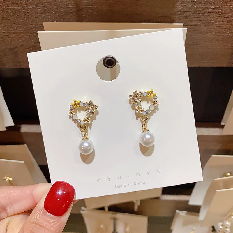 Korean New Design Fashion Colorful Rhinestone Moon Heart Flower Garland Stud Earrings Jewelry Women Exquisite Romantic Earrings - Image 4