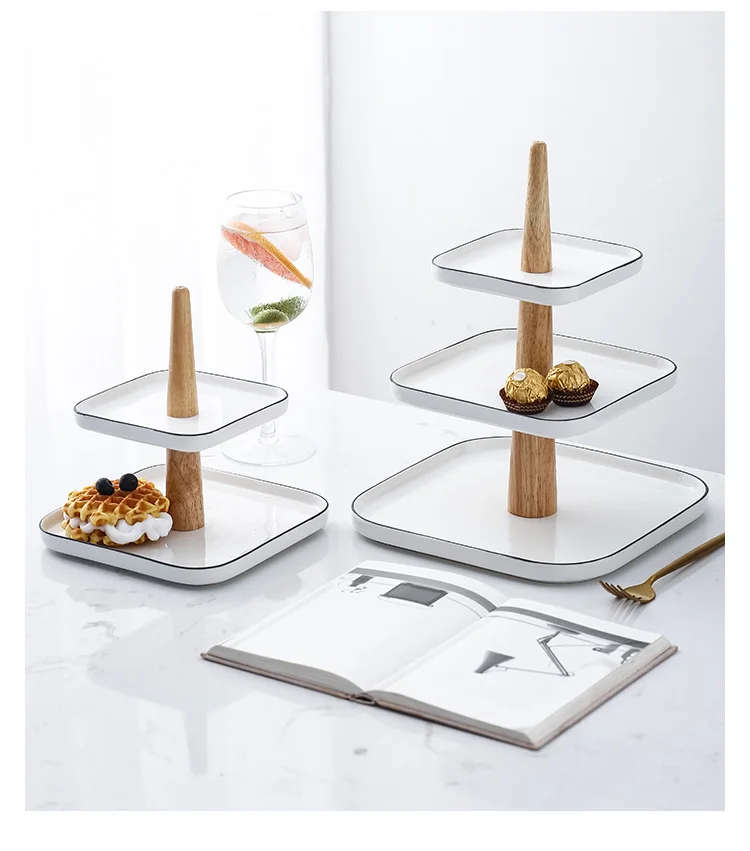 Ceramics Square Multi-layer Cake Stand Exhibition Hall Dim Sum Display Shelf Fruit Living Room Household Cake Plate Snack Tray