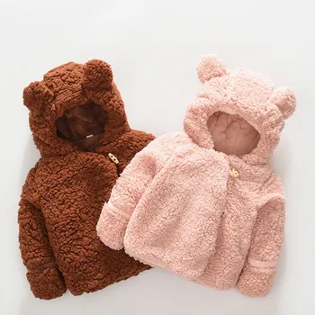 

2019 Cute Infant Toddler Baby Girls Boys Wool Coats Warm Outfits Solid Ears Hooded Autumn Winter Clothes 2 Colors Clothings New