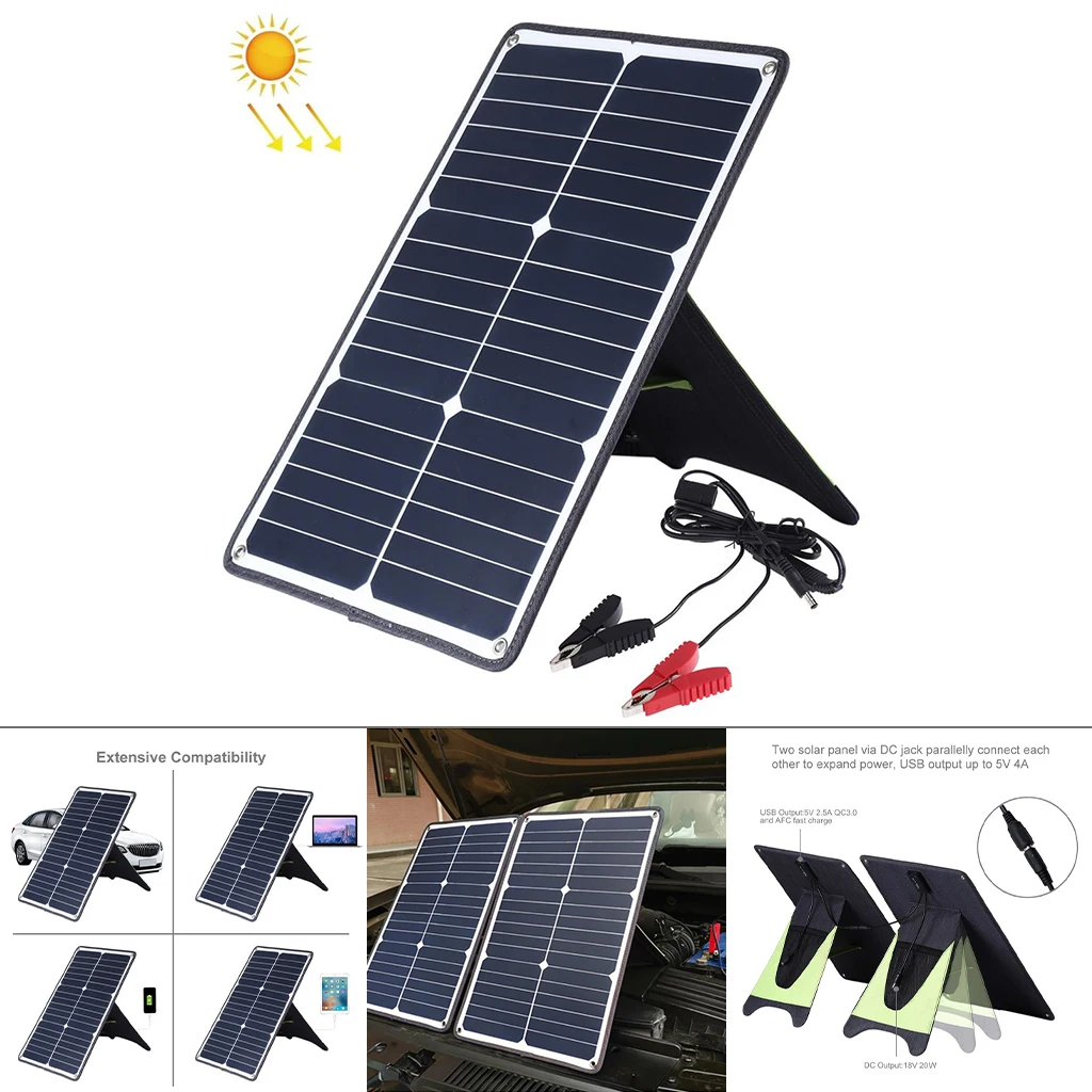 USB Solar Panel Charger, Power Generator Battery Backup for Camping Travel Emergency Car Boat Phone Laptop Charge