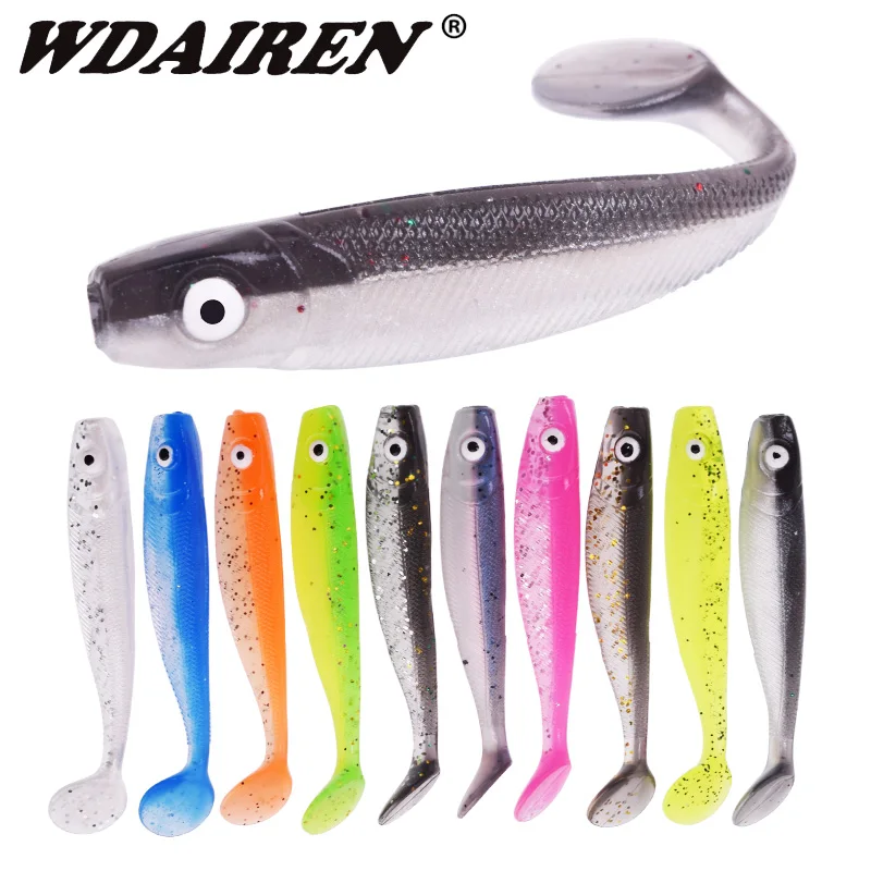 10pcs/Lot 3D Eyes Soft Fishing Lure Silicone Worms Bait Artificial Rubber  Baits Bass Pike Minnow Wobblers Swimbaits Pesca Tackle