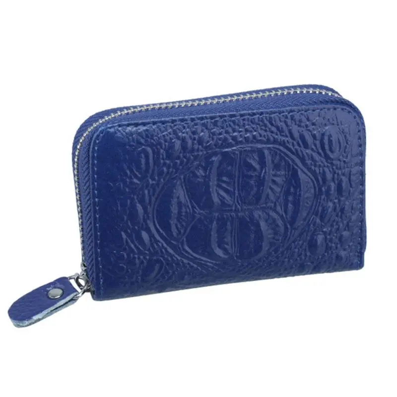 Unisex Genuine Leather Credit ID Card Holder Pocket Wallet Zip Coin Pocket Case - Цвет: Синий