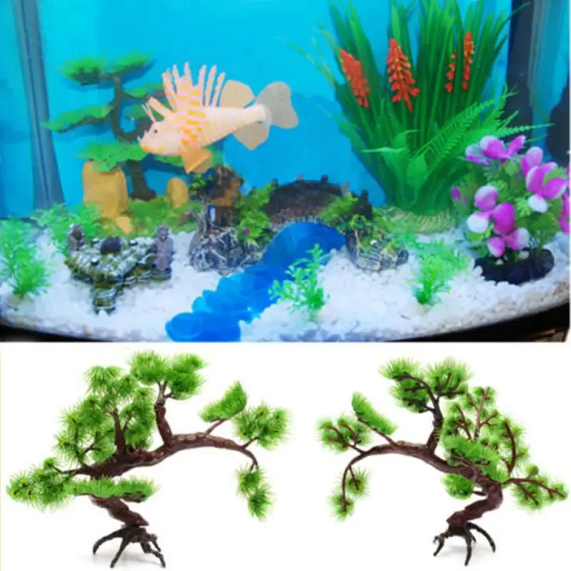 1PC Artificial Plastic Pine Tree Aquarium Decor Accessories Home Office Hotel Decoration Rock Bonsai Ornament Fish Tank Rockery