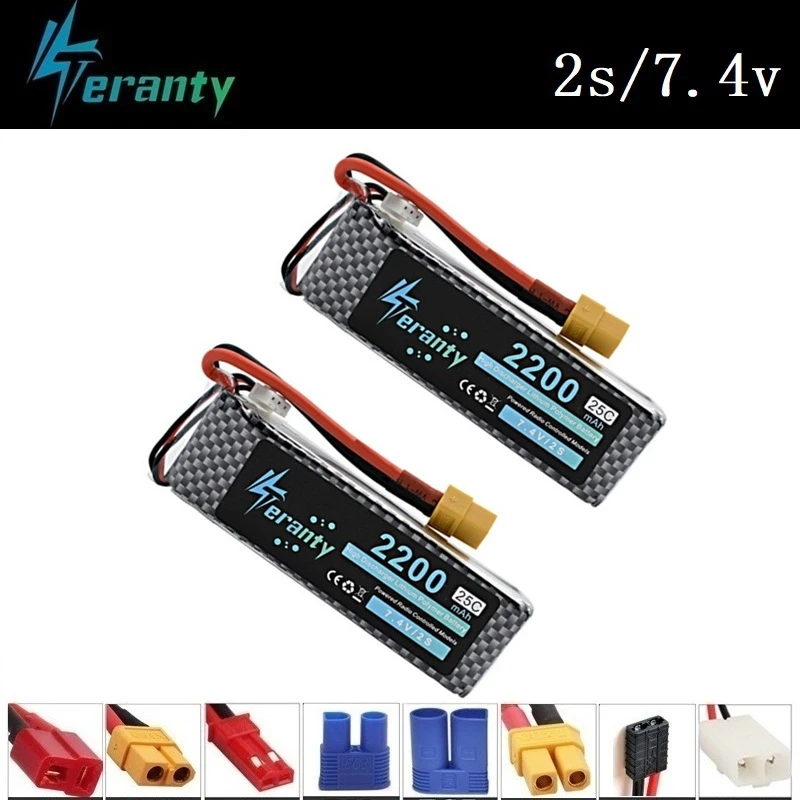 

2s 2200mAh 7.4v Rechargeable Bettary for Rc Helicopter boat Robots 2s LiPo battery for Wltoys 12428 12423 RC toys Car 2PCS