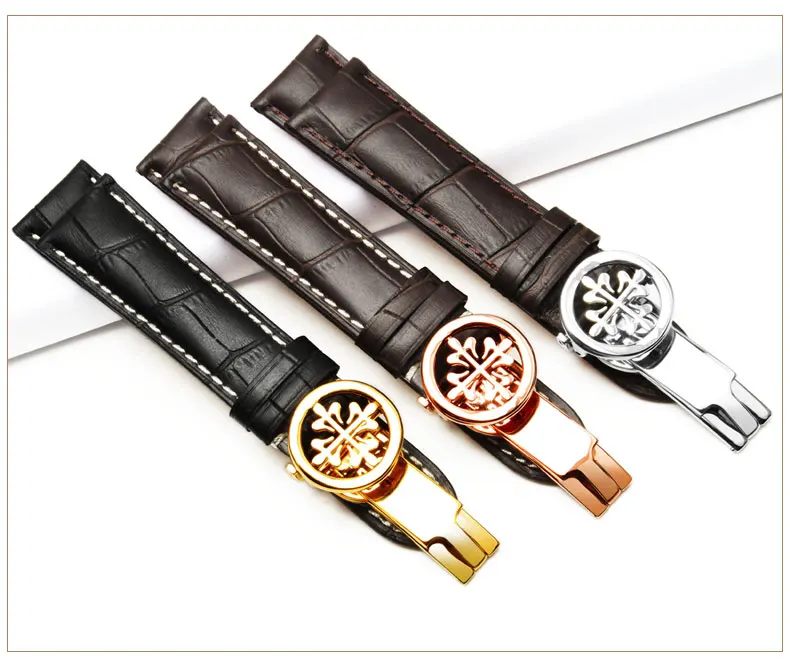 Кожаный браслет подходит для наручных часов patek philpe ремешок из коровьей кожи цепочка для часов, розовое золото Складная Кнопка 19 20 21 22 мм