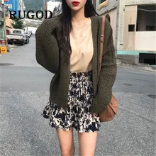 RUGOD корейский стиль Шикарный v-образный вырез полый рукав сплошной цвет кардиган свободные зимние топы для женщин Мода