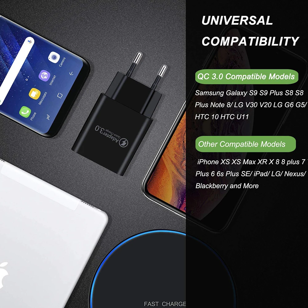 Usb зарядное устройство Quick Charge 3,0 18 Вт США ЕС Великобритания вилка настенное мобильное быстрое зарядное устройство для Iphone X 8 7 samsung Xiaomi huawei Qc3.0 Быстрая зарядка