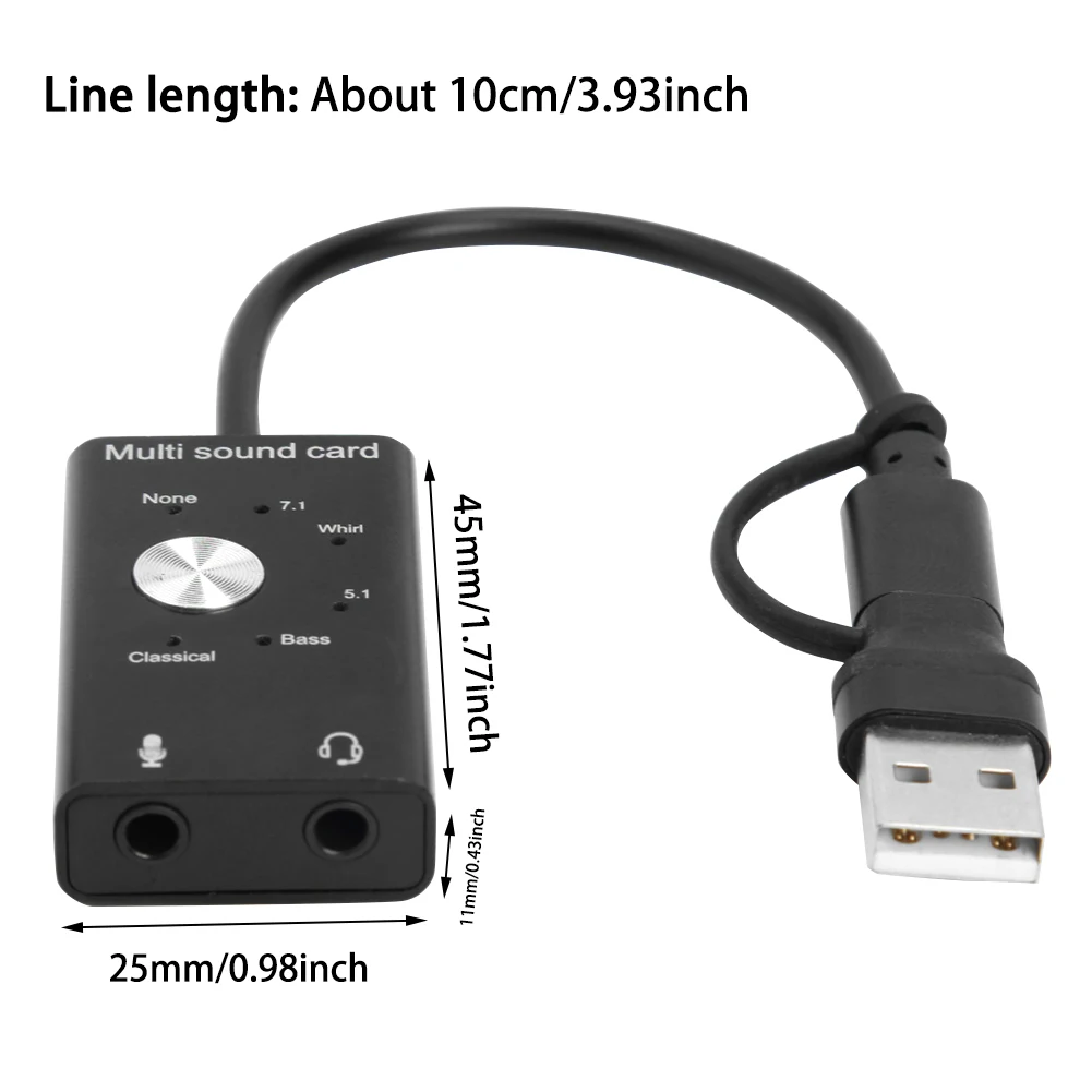 Computer Portabe Headphone 3D Sound Card Antimagnetic USB2 0 Type C External Audio Adapter For Laptop PC Virtual 7 1 Stereo