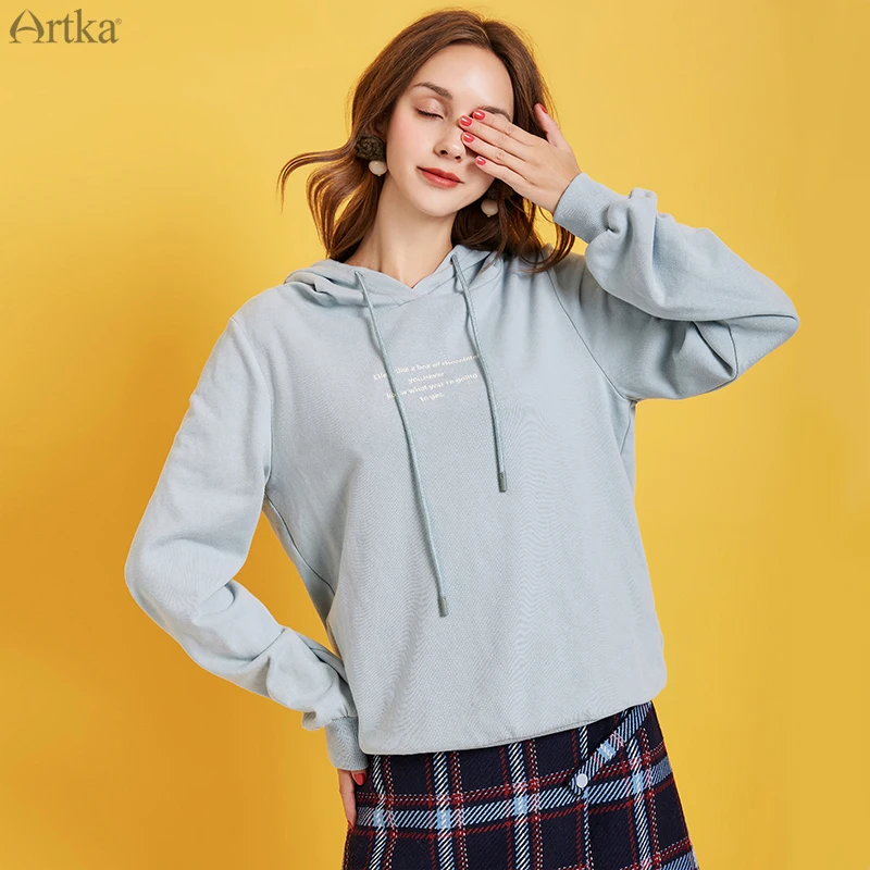 ARTKA 2019 Autumn New Women Sweatshirt Letter Embroidery Sweatshirts Multicolor Loose Casual Hooded