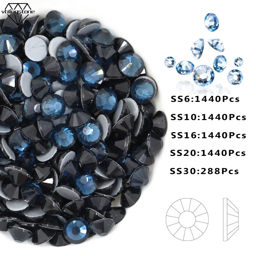

AAAAA Blue Clear Crystal Iron On Rhinestones Flat Back Glass Strass Hot Fix Rhinestone For Garments Wedding Dress DIY Crafts