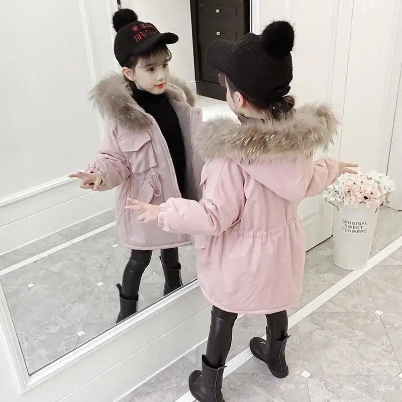Коллекция года, новые зимние детские теплые плотные парки с хлопковой подкладкой для девочек, Куртка Детские Пуховые Пальто из бархата для девочек, верхняя одежда, W278